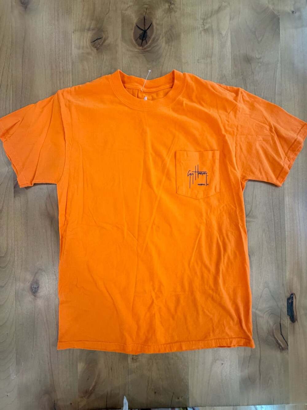 Guy Harvey Size M Orange Marlin Shark Graphic Pocket T-Shirt